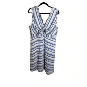 NWT Maeve Bon Vivant Blue & White Striped Linen Midi Dress Size 14